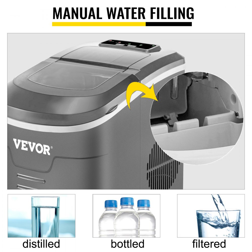 VEVOR Máquina de Hielo de Material de La Carcasa ABS, 110 W Máquina para Hacer Hielo con Capacidad 9 Piezas / Ciclo, 12 kg / 24 horas, Máquina de Cubitos, Silencioso, Almacenamiento de Hielo 680 g