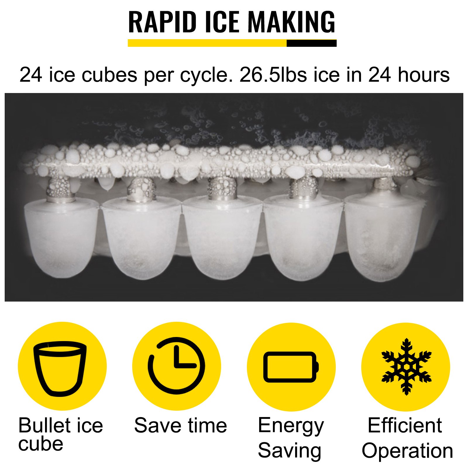 VEVOR Máquina de Hielo de Material de La Carcasa ABS, 110 W Máquina para Hacer Hielo con Capacidad 9 Piezas / Ciclo, 12 kg / 24 horas, Máquina de Cubitos, Silencioso, Almacenamiento de Hielo 680 g