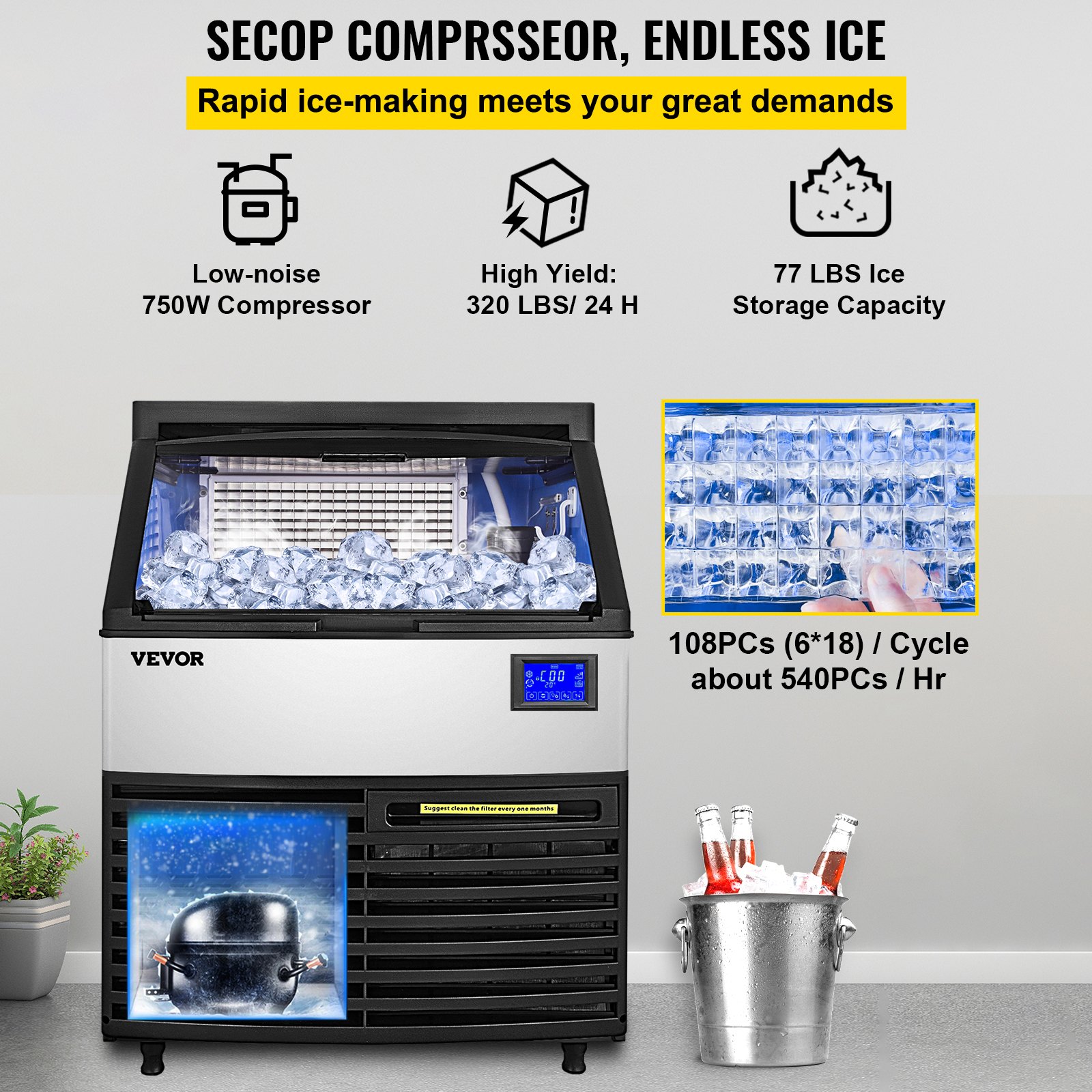 130kg Máquina De Hielo Máquina Para Hacer Hielo Con Control Automático De Lcd