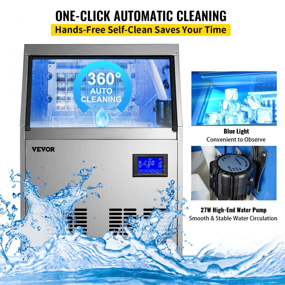 VEVOR Fabricador De Hielo Máquina para Hacer Hielo Comercial 60KG/24H Acero Inoxidable ABS Panel de Control Inteligente Máquina para Fabricar Nieve