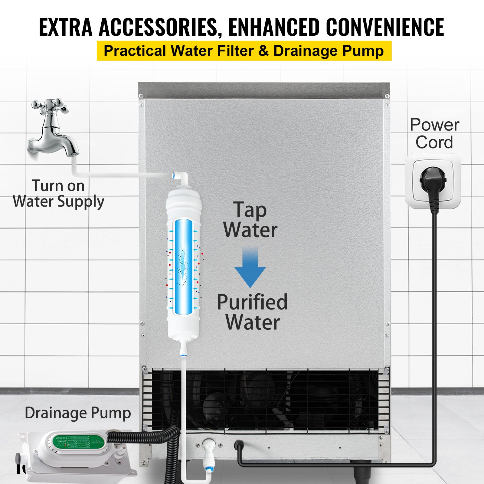 VEVOR Fabricador De Hielo Máquina para Hacer Hielo Comercial 60KG/24H Acero Inoxidable ABS Panel de Control Inteligente Máquina para Fabricar Nieve
