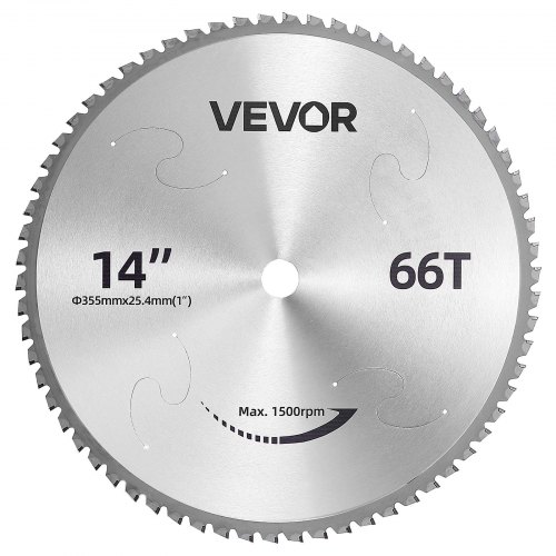 VEVOR Hoja de Sierra Circular Diámetro 355,6 x 25,4 mm 66 Dientes Metal, para Cortar Metales, Compatible con Sierra Ingletadora de Corte en Frío, Puntas de Cermet, Bajo Ruido, Ranuras de Ventilación