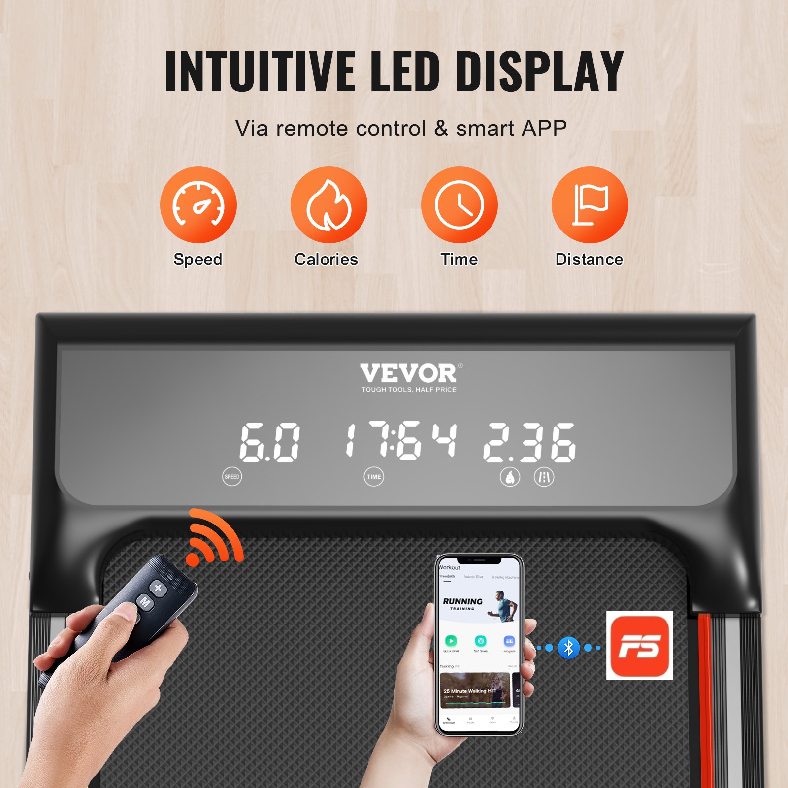 VEVOR Walking Pad Treadmill for Under-Desk Use, Treadmill for Working, Functional Treadmill with 120 kg Weight Capacity, Portable Pad with 2.5 HP, Remote Control, LED Display, Adjustable Speed 1-6 km/h