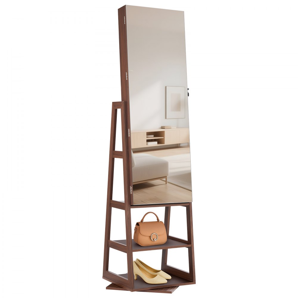 VEVOR Joyero Giratorio Rectangular 360°, con Espejo de Cuerpo Entero y Espacio de Almacenamiento, con 2 Llaves, Bolsillos para Accesorios y Compartimentos para Guardar Joyas, 402 x 370 x 1550 mm