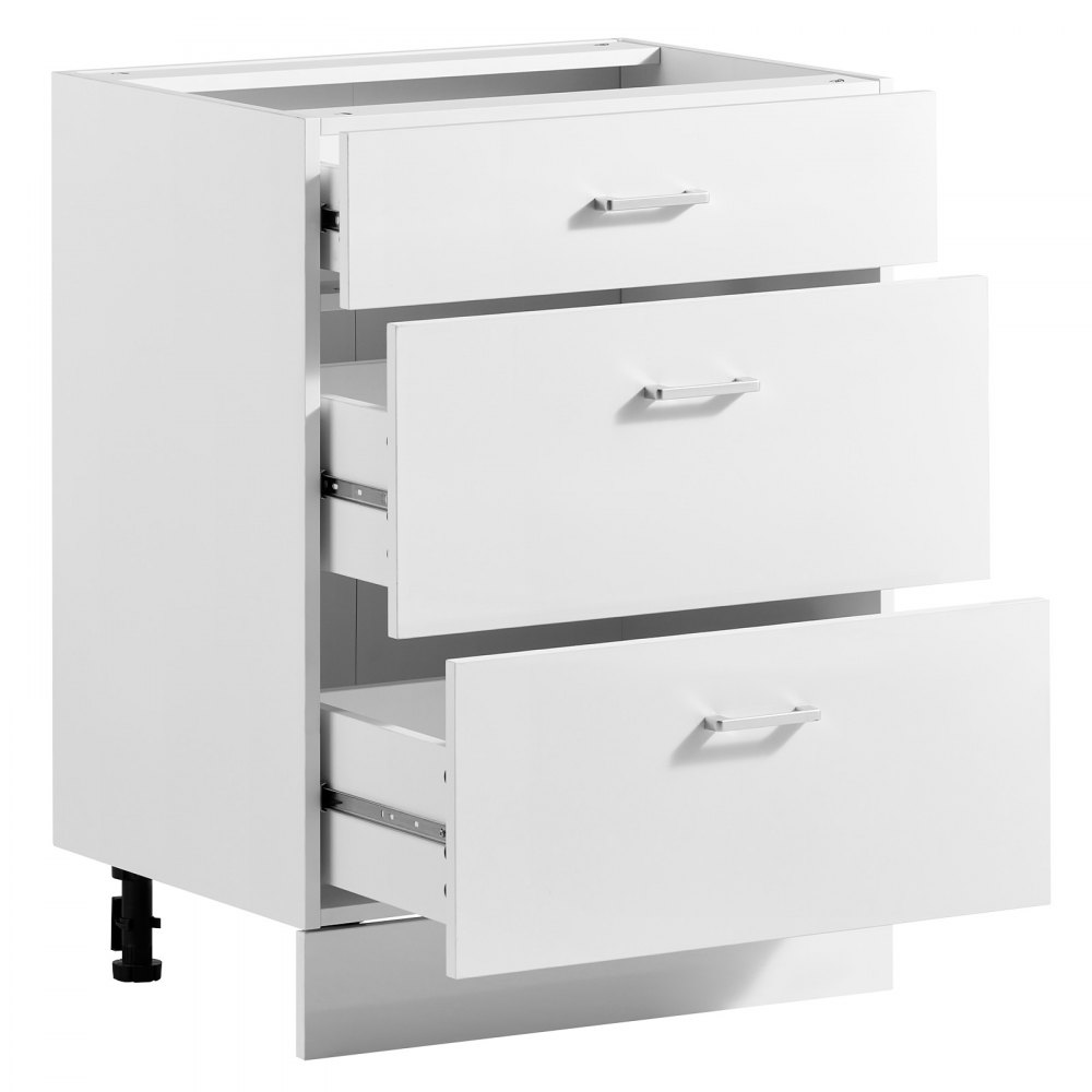 VEVOR Mueble Bajo de Cocina, Ancho de 60 cm, 3 Cajones, sin Montar, Herrajes de Cierre Suave, Cantos Reforzados, 600 x 475 x 815 mm (ancho x profundidad x alto), para Hogar, Oficina y Lavadero, Blanco