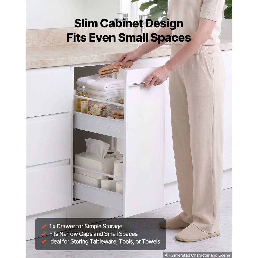 VEVOR Mueble Bajo de Cocina, Ancho de 30 cm, 1 Cajón, sin Montar, Herrajes de Cierre Suave, Cantos Reforzados, 300 x 475 x 815 mm (ancho x profundidad x alto), para Hogar, Oficina y Lavadero, Blanco