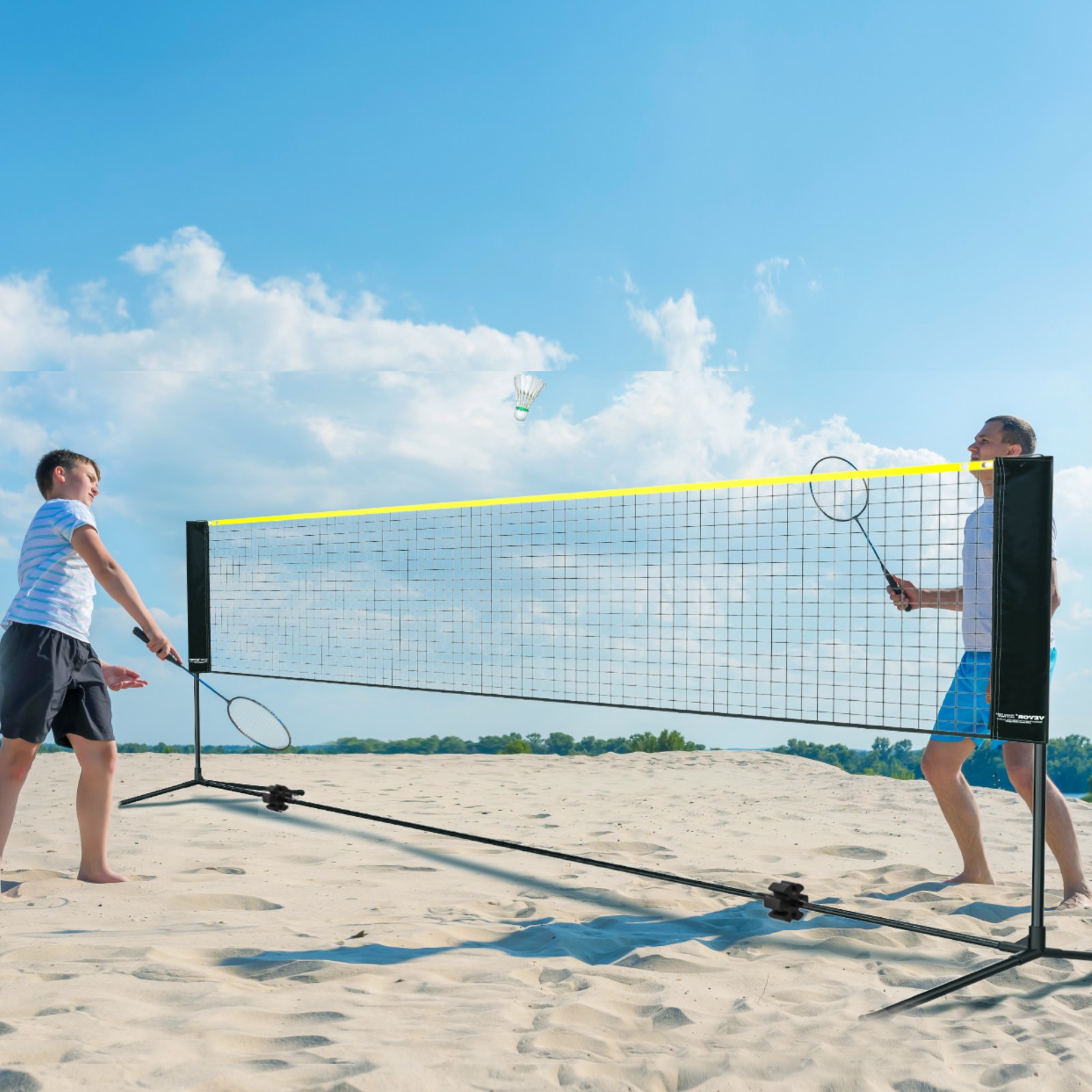VEVOR Red de Bádminton, Red de Voleibol Ajustable en Altura, 420x155x103 cm, Juego de Red de Tenis Portátil con Postes, Soporte, Bolsa, Raquetas, Volantes de Nailon, Uso en Interior y Exterior