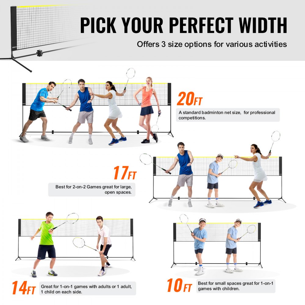 VEVOR Red de Bádminton de 510 cm con Postes, Red de Tenis Portátil de Altura Ajustable, Material Sostenible, Equipo de Bádminton con Bolsa de Transporte, para Interior y Exterior