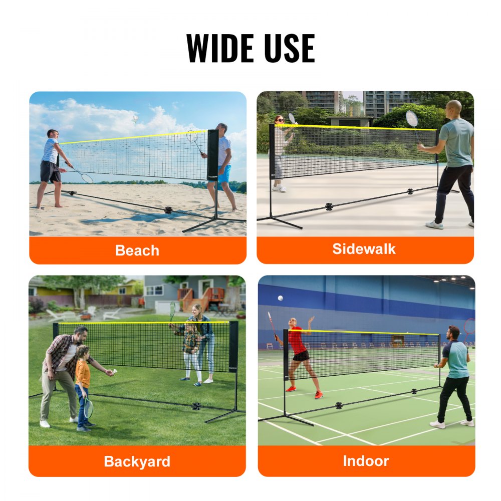 VEVOR Red de Bádminton de 510 cm con Postes, Red de Tenis Portátil de Altura Ajustable, Material Sostenible, Equipo de Bádminton con Bolsa de Transporte, para Interior y Exterior