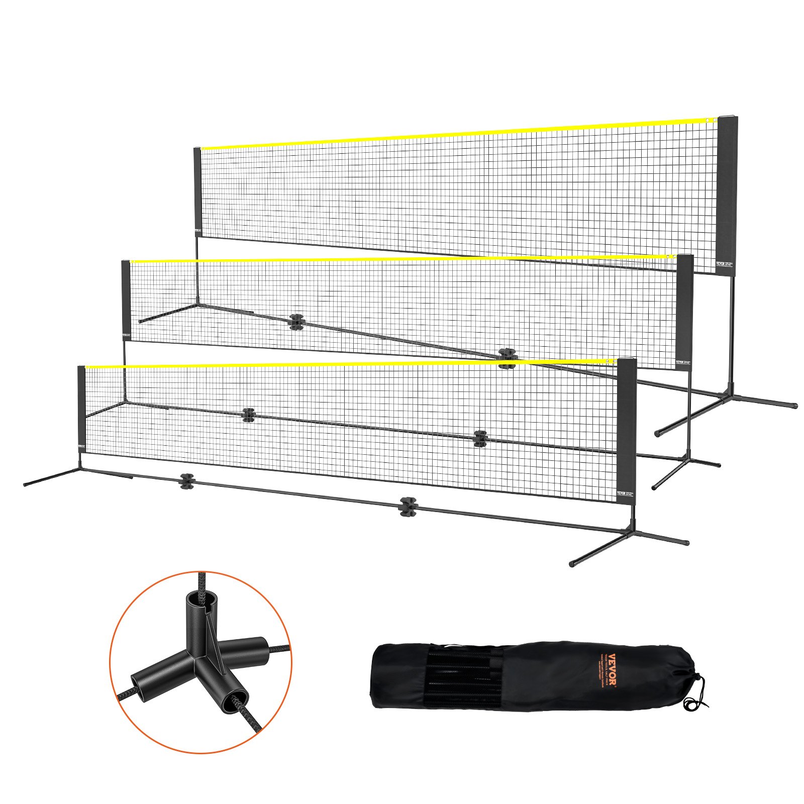 VEVOR Red de Bádminton de 510 cm con Postes, Red de Tenis Portátil de Altura Ajustable, Material Sostenible, Equipo de Bádminton con Bolsa de Transporte, para Interior y Exterior