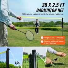 VEVOR Juego de Red de Bádminton, para Patio Trasero al Aire Libre, Equipo de Bádminton Portátil, para Adultos y Niños con Postes, Bolsa de Transporte, 4 Taquetas de Hierro y 3 Volantes de Nailon