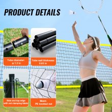 VEVOR Juego de Red de Bádminton, para Patio Trasero al Aire Libre, Equipo de Bádminton Portátil, para Adultos y Niños con Postes, Bolsa de Transporte, 4 Taquetas de Hierro y 3 Volantes de Nailon