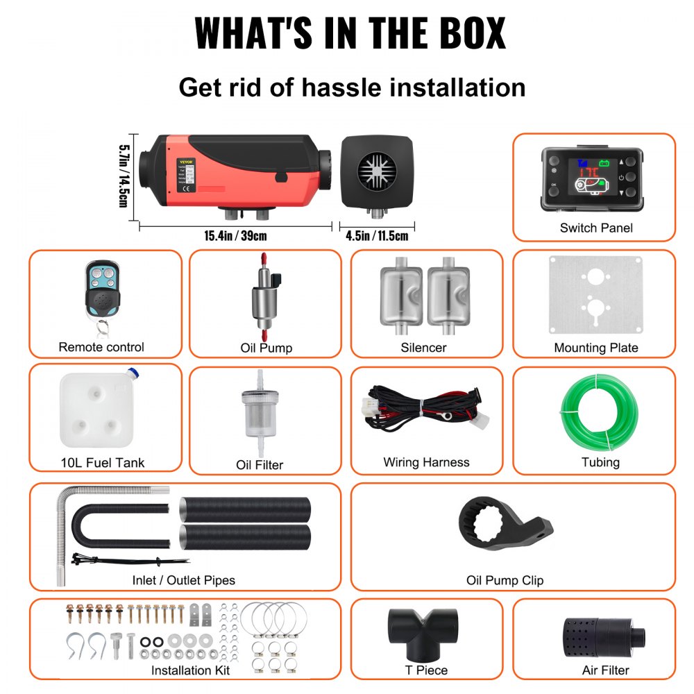 VEVOR Calentador Coche Diésel de 3 kW Calentador Diésel Eléctrico de Aluminio 12 V Calentador de Estacionamiento con Ahorro de Energía Calentadores
