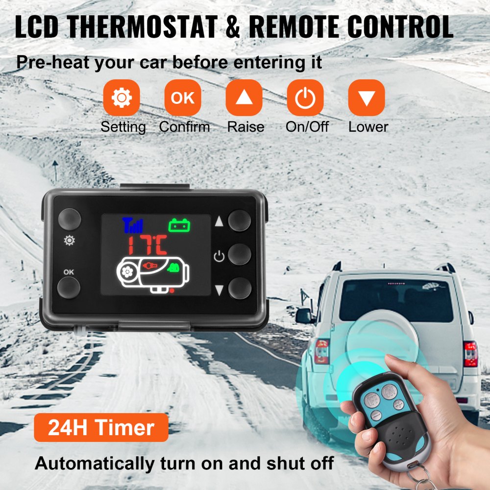 VEVOR Calentador Coche de Diesel 12V 8KW Calentador de Aire de Diesel de Alumnio con Interruptor Lcd para Barcos Autobús Naranja