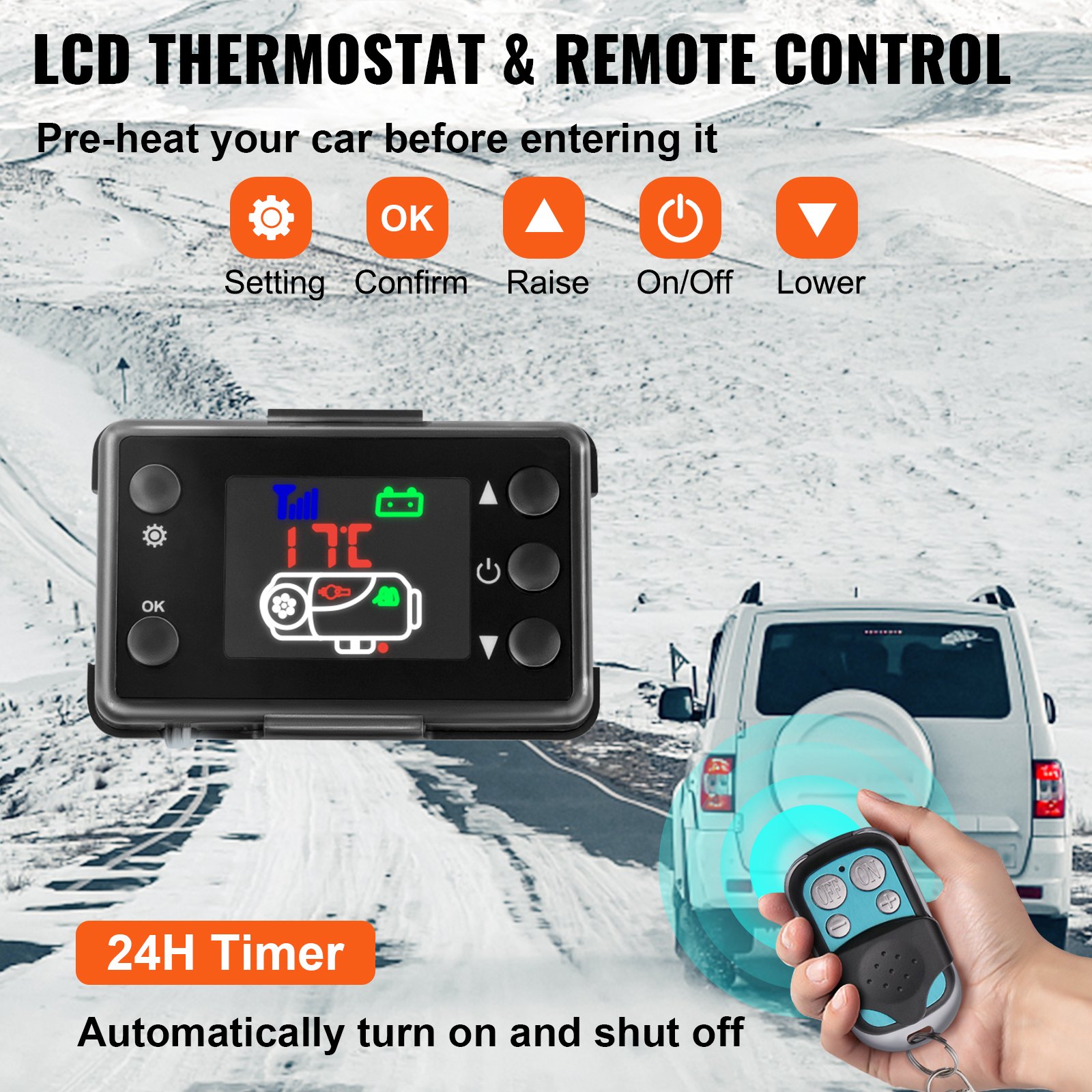 VEVOR Calentador Coche de Diesel 12V 8KW Calentador de Aire de Diesel de Alumnio con Interruptor Lcd para Barcos Autobús Naranja