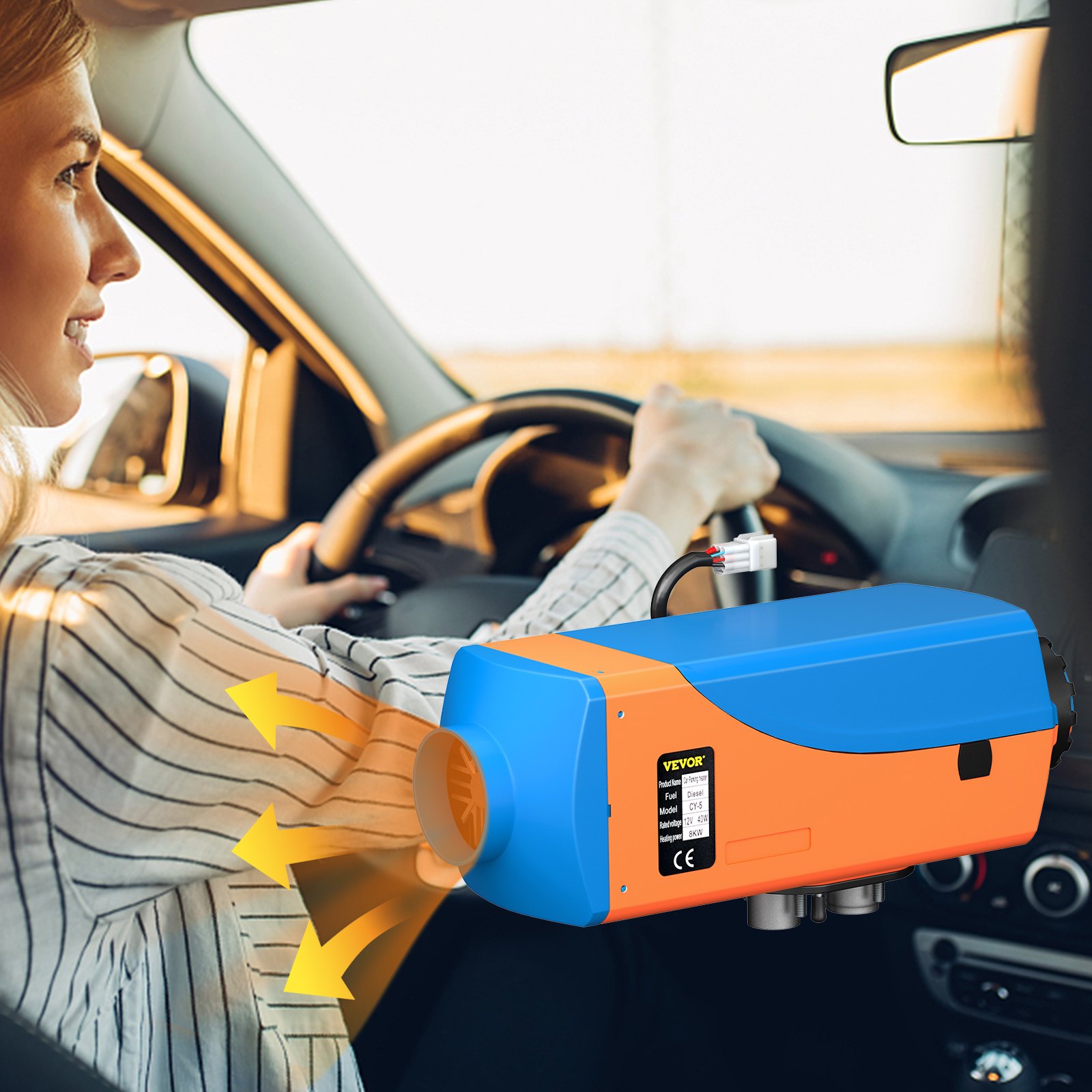 VEVOR Calentador Coche de Diesel 12V 8KW Calentador de Aire de Diesel de Alumnio con Interruptor Lcd para Barcos Autobús Naranja