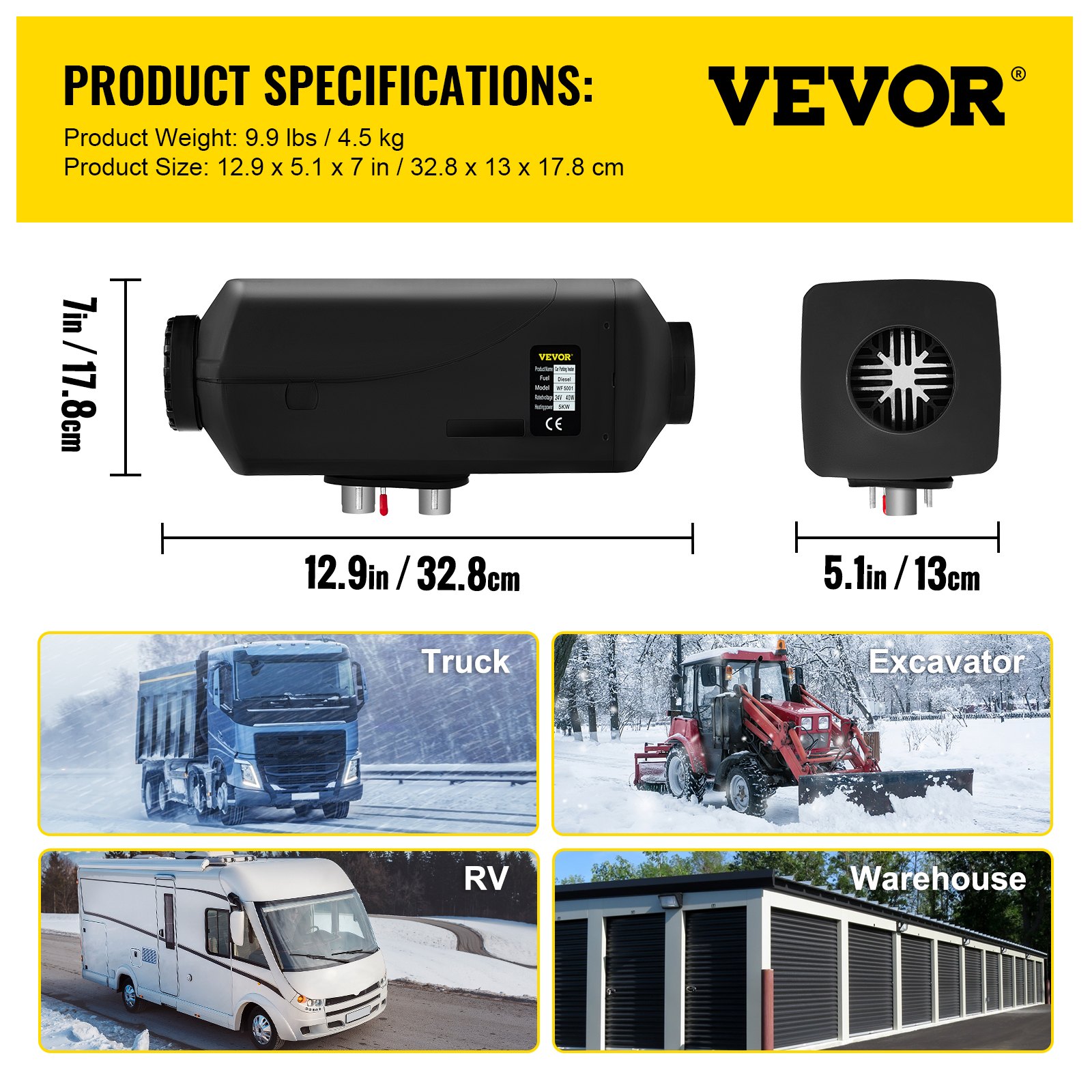 VEVOR Calentador Coche de Aire Diésel 5 kW Calefacción Estacionaria 24 V Diésel Portátil Calentador de Estacionamiento Diésel Calefacción Estática