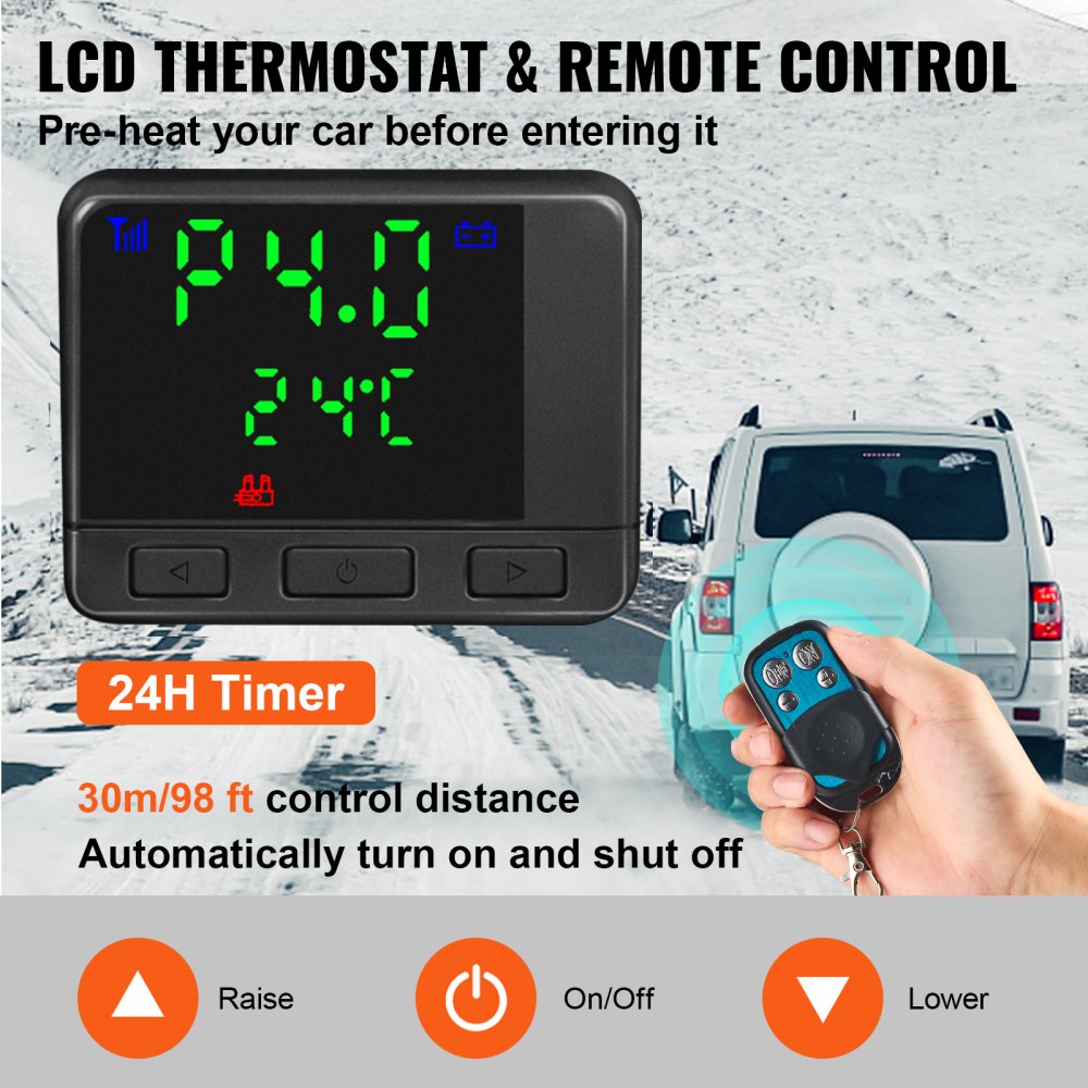 VEVOR 12V Diesel Car Fuel-Powered Parking Heater, 8 kW Diesel Parking Heater Air Diesel Heater, Air Diesel Heater for Car RV Truck Camper Bus with Remote Control, Black LCD Switch & 1 Air Outlet