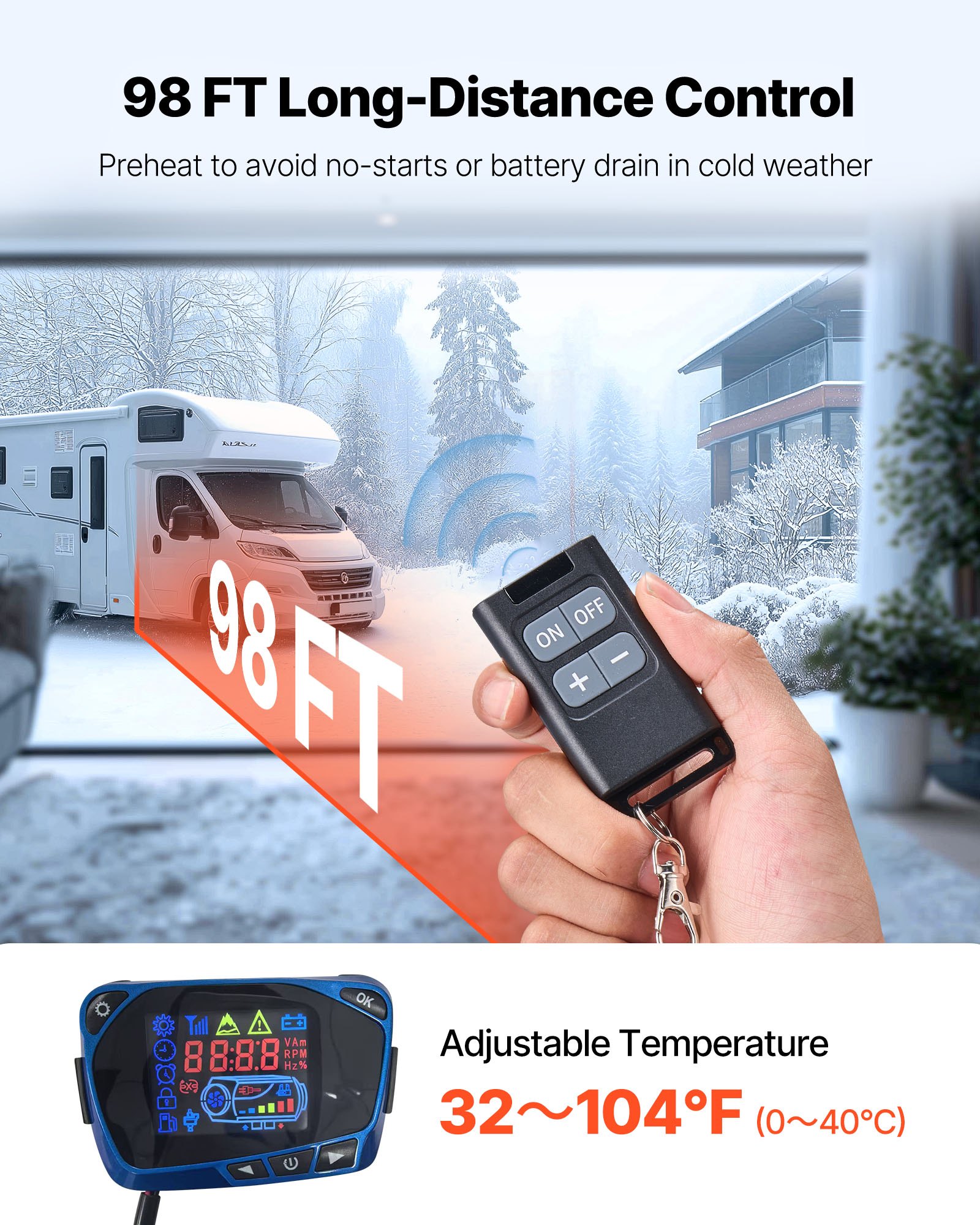VEVOR Calentador de Aire Diésel CC 12-24V 5-8KW Consumo 0,18-0,36 L/h Calefacción de Estacionamiento 0-40 °C Ajustable con Control Remoto Interruptor LCD Tanque de 5 L para Camión, Barco, Caravana