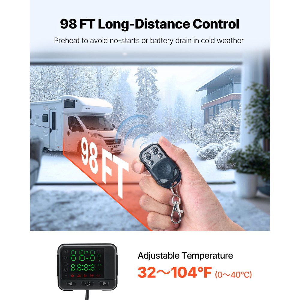 VEVOR Diesel Air Heater, 8 kW DC12-24V, Fast Heating Diesel Parking Heater with Remote Control and Black LCD Switch, Low Noise, Pre-Heating Function, for RV, Truck, Camper, Van, Boat and Trailer