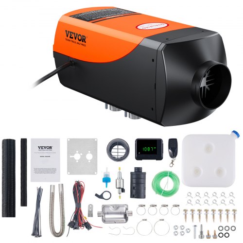 VEVOR Calentador Diesel 12V 2kW 0,12-0,26 L/h Calentador de Aire Diesel 8-36 °C Ajustable 10-15m² Control LCD Inteligente y Mando a Distancia Depósito de 10L para Interior de Autocaravana Camión Barco