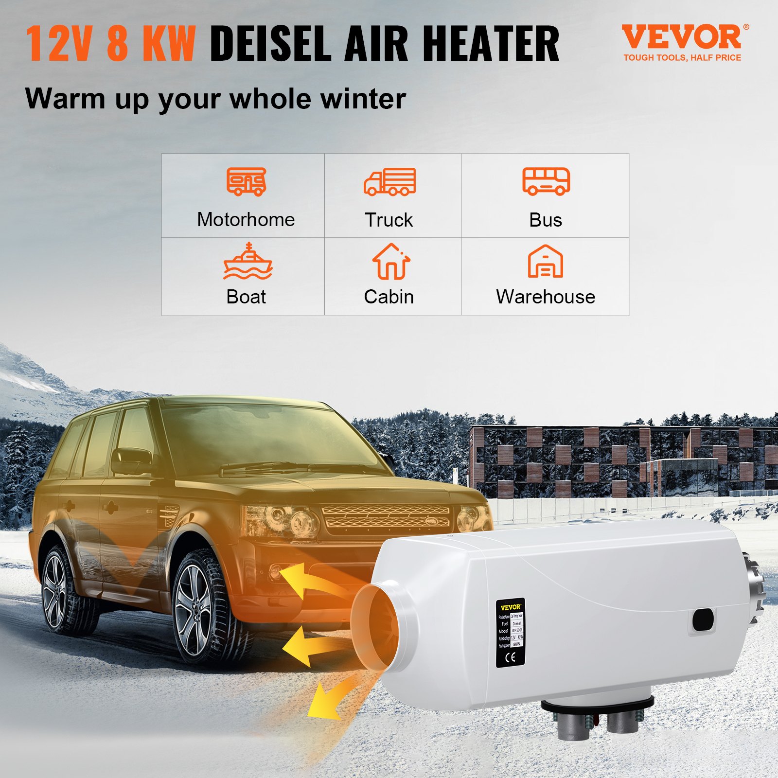 VEVOR Calentador Coche de Aire Diesel 12V 8KW Calentador de Combustible Calefacción Estacionaria Diesel Calentador de Coche Diesel con Interruptor Lcd