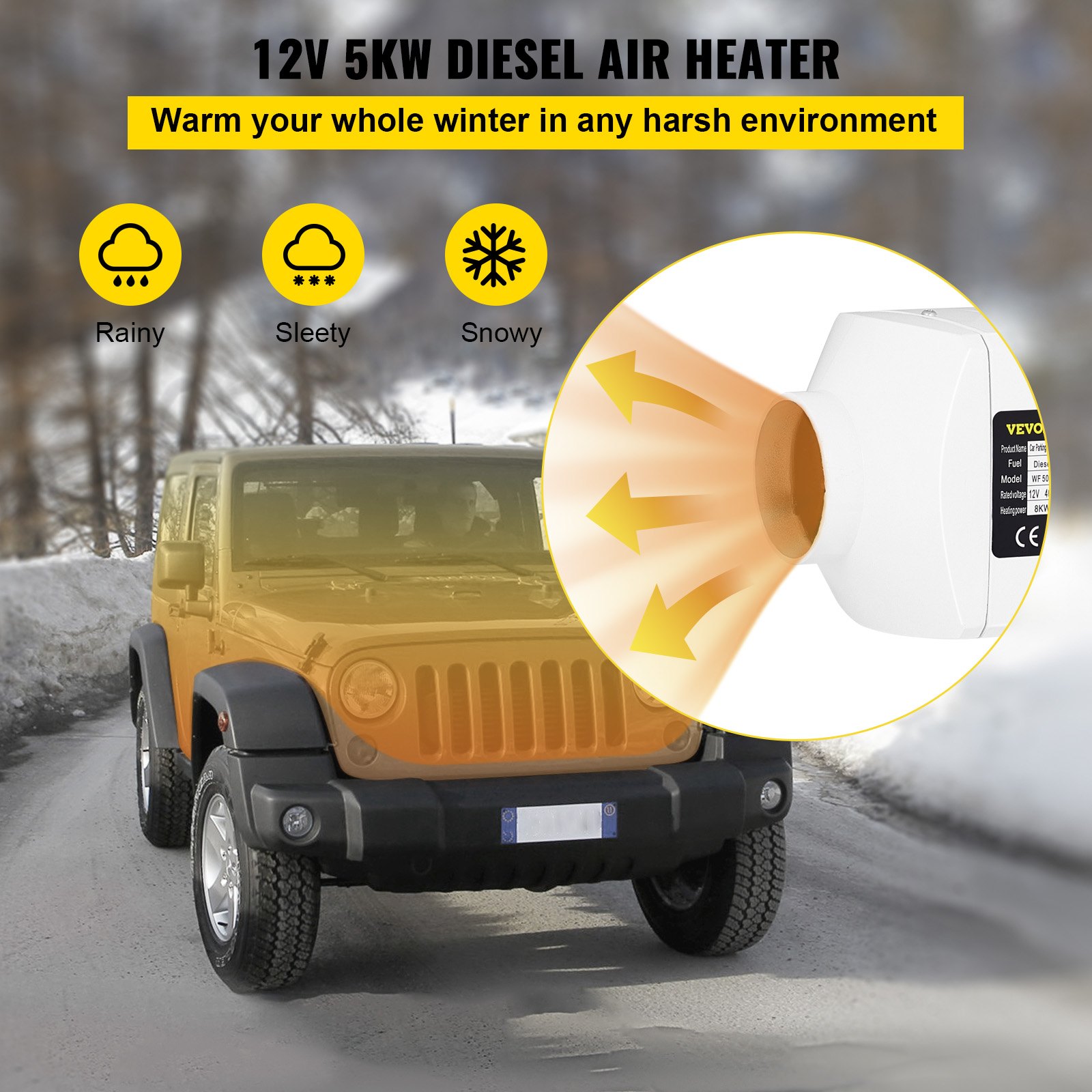VEVOR Calentador de Aire Diesel 12 V 5 kW Calefacción de Diesel con Silenciador