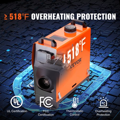 VEVOR Calentador Diésel Portátil Todo en Uno 12V 5kW 0,16-0,52L/h Calentador de Aire Diésel 8~36°C Ajustable 15-20m² Control Inteligente LCD Bluetooth Mando a Distancia Tanque de 5L para Barco RV Auto