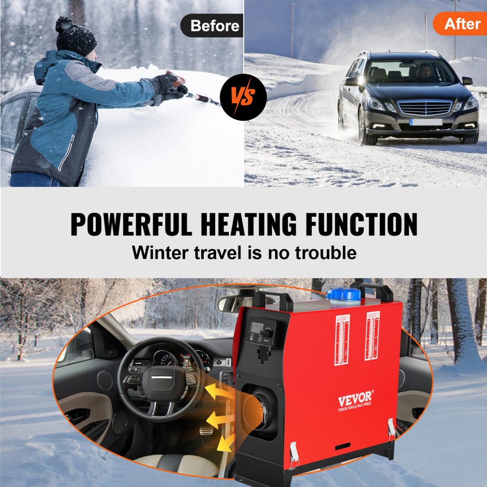 VEVOR Calentador Coche de Diesel 12V 8KW Calentador de Aire de Diesel de Alumnio con Interruptor Lcd y 1 Salida de Aire para Camión Furgonetas Rv