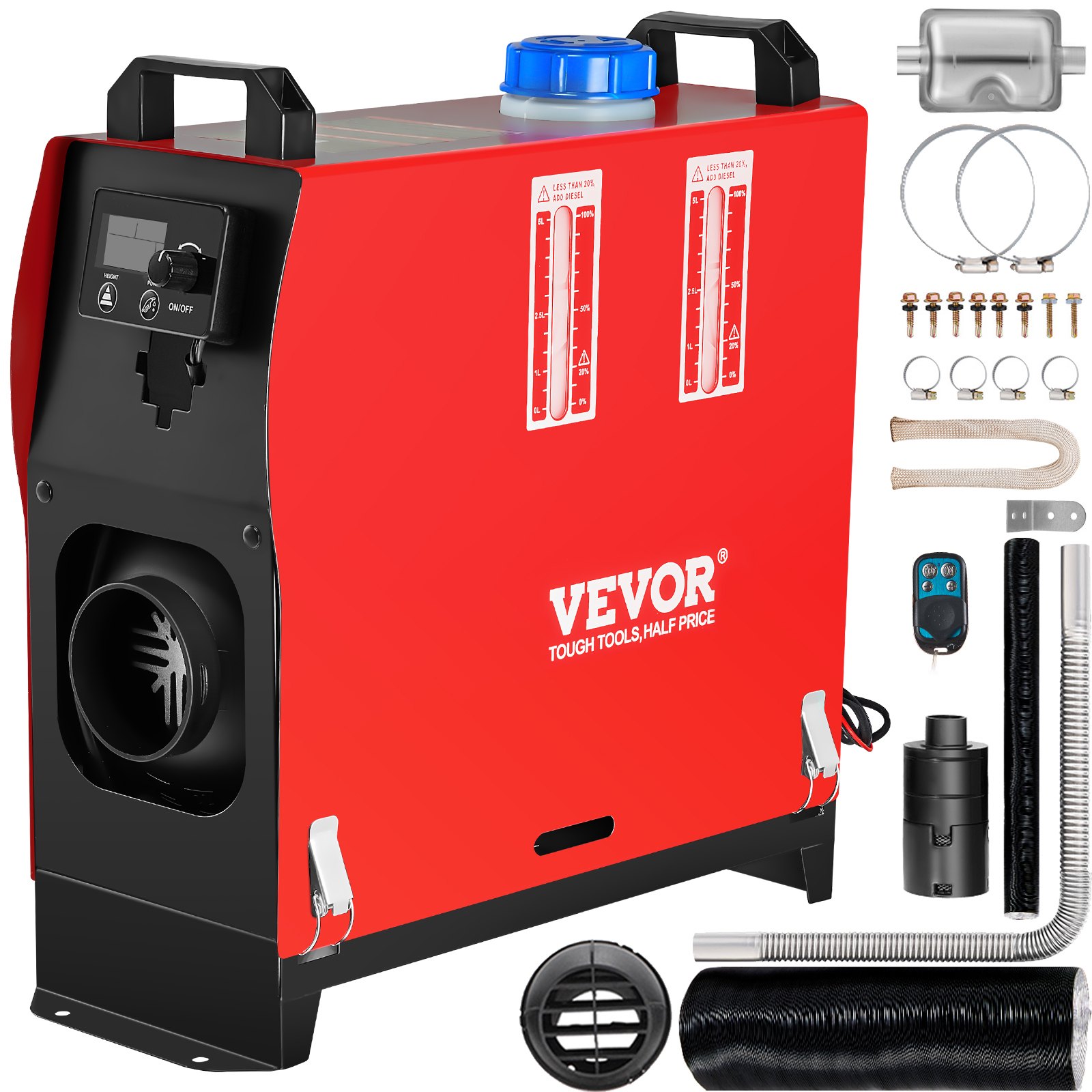 VEVOR Calentador Coche de Diesel 12V 8KW Calentador de Aire de Diesel de Alumnio con Interruptor Lcd y 1 Salida de Aire para Camión Furgonetas Rv