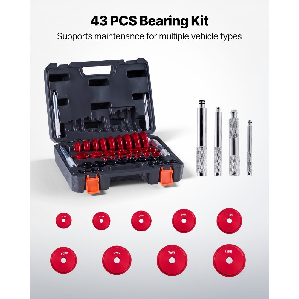 VEVOR Bearing Press Kit, 43 Pcs, Bearing Race and Seal Driver Set with 39 Bushings & Handle Shafts, Bushing Driver Tool Set, Heavy Duty Aluminum Alloy Removal Installation Tool Kit with Storage Case