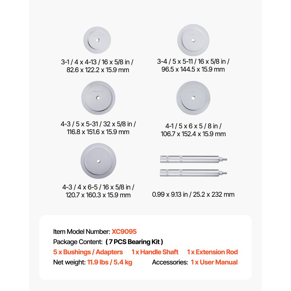 VEVOR Juego de Destornilladores de Sellos de Pista de Cojinetes con 5 Bujes, Varilla de Extensión del Eje del Mango, para Extracción e Instalación con Estuche de Almacenamiento, para Automóviles