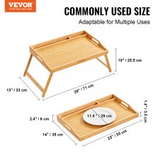 VEVOR Bandeja de Cama para Desayuno, Bandeja para Comida con Patas Plegables, Mesa de Cama Multifunción de Bambú, Panel de MDF, Soporte para Ordenador Portátil, Dibujo, Sofá, Comer, Trabajar, 55x35 cm