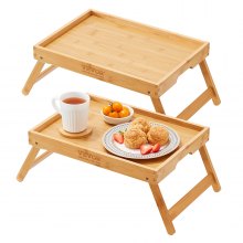 VEVOR Paquete de 2 bandejas de bambú para cama, mesa para servir desayuno, escritorio para ordenador portátil, patas plegables