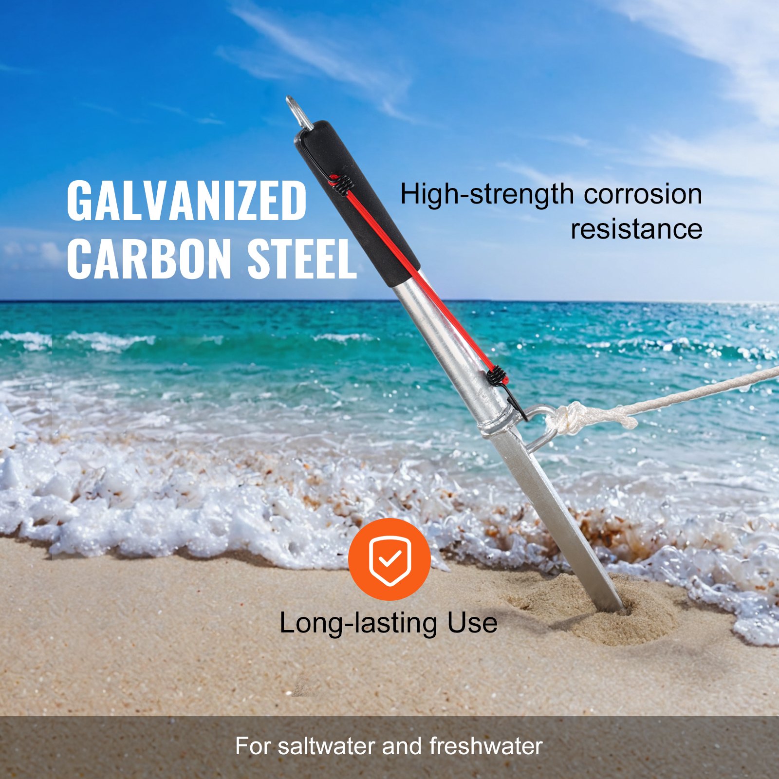 VEVOR Sandspike Anchor Pole for Boats, 985 mm Sliding Anchor Made of Galvanized Carbon Steel, Shore Spike, Self-Hammering Beach Spike Anchor for Small Boats, Jet Skis, Pontoons, Kayaks, etc.