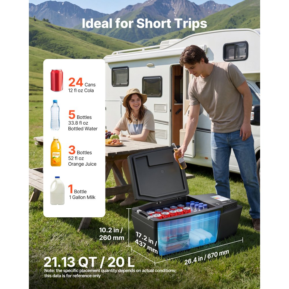 VEVOR Nevera Portátil para Coche 20 L con Compresor, Congelador Eléctrico para Coche Temperatura Ajustable de -16 °C a 10 °C, 12/24 V CC, Refrigerador para Automóvil Compatible para Tesla Model 3