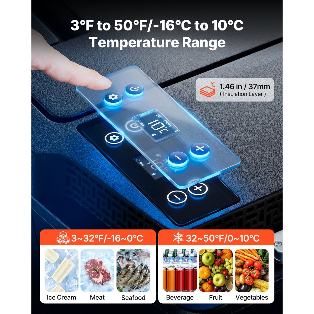 VEVOR Nevera Portátil para Coche 20 L con Compresor, Congelador Eléctrico para Coche Temperatura Ajustable de -16 °C a 10 °C, 12/24 V CC, Refrigerador para Automóvil Compatible para Tesla Model 3