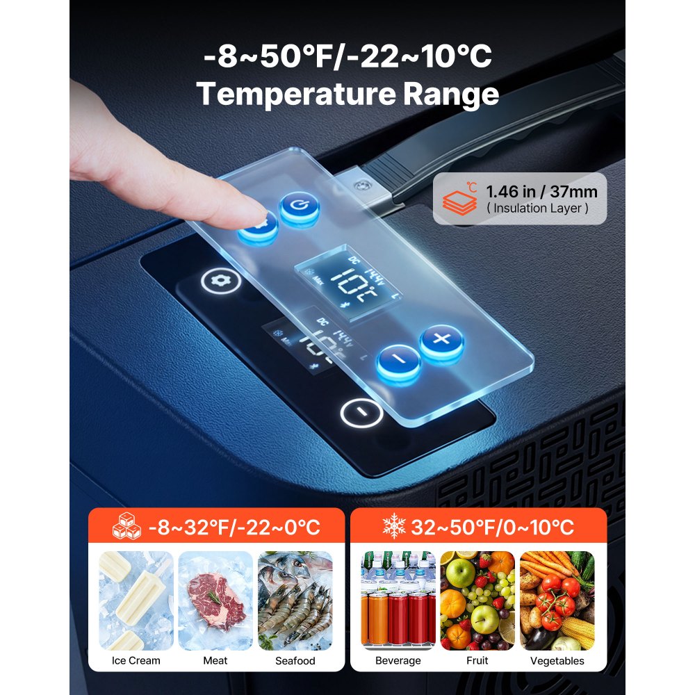 VEVOR Nevera Portátil para Coche 30 L con Compresor, Congelador Eléctrico para Coche Temperatura Ajustable de -22 a 10 °C, 12/24 V CC, Refrigerador para Automóvil Compatible para Tesla Model Y