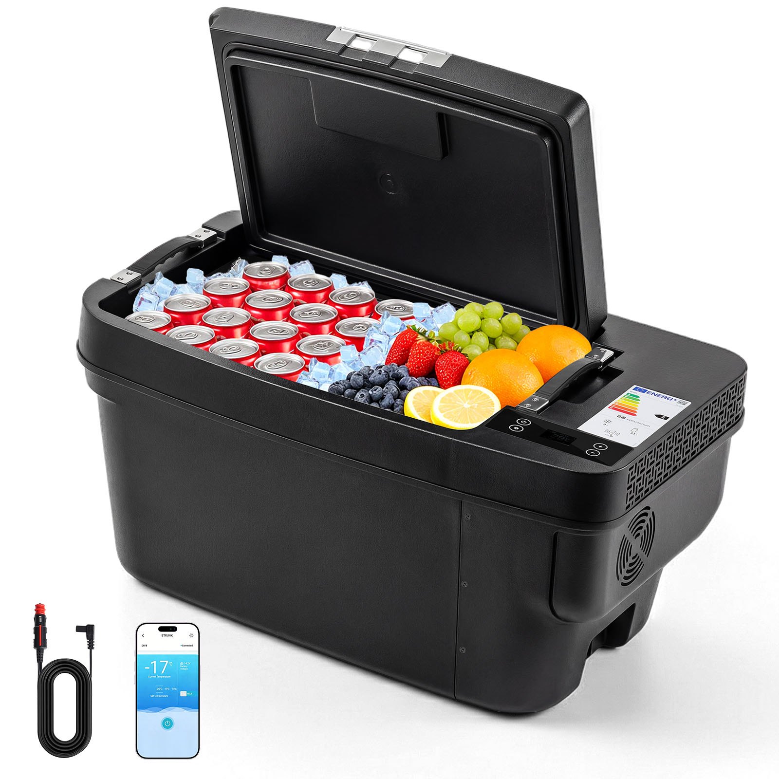 VEVOR Nevera Portátil para Coche 30 L con Compresor, Congelador Eléctrico para Coche Temperatura Ajustable de -22 a 10 °C, 12/24 V CC, Refrigerador para Automóvil Compatible para Tesla Model Y