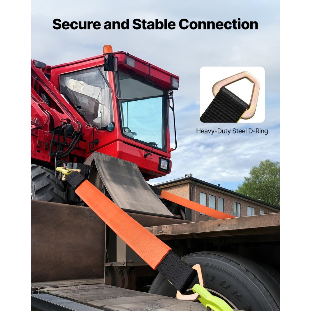 VEVOR axle straps, 5.08 x 97.536 cm, heavy-duty axle tie-down straps, 5443.1 kg breaking strength, tie-down straps with D-rings, set of 4 straps, for cars, trailers, trucks, towing & transport