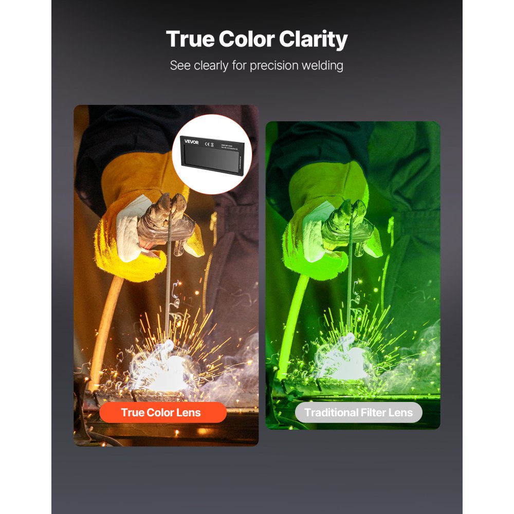 VEVOR Lente de Soldadura de Oscurecimiento Automático de 108 x 51 mm, Tono 11, Color Verdadero, con Sensores de Arco Dobles, Compatible con la Mayoría de Cascos de Soldadura para TIG, MIG, ARC