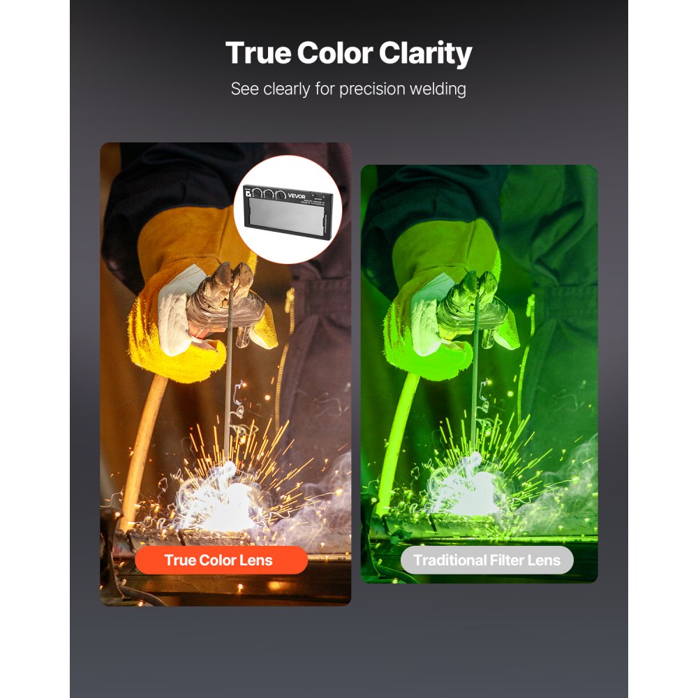 VEVOR Lente de Soldadura de Oscurecimiento Automático de 108 x 51 mm, Tono 5-13 Ajustable, Color Verdadero, con Sensores de Arco Dobles, para la Mayoría de Cascos de Soldadura para TIG, MIG, ARC