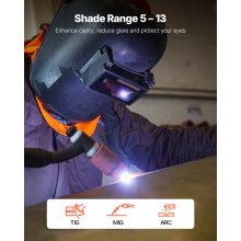 VEVOR Lente de Soldadura de Oscurecimiento Automático de 108 x 51 mm, Tono 5-13 Ajustable, Color Verdadero, con Sensores de Arco Dobles, para la Mayoría de Cascos de Soldadura para TIG, MIG, ARC