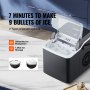 VEVOR Maquina De Hielo Fabricador de Hielo Portátil para Encimera 12kg/24h 9 Cubitos de Hielo en 7 Minutos Fabricador de Hielo de Calidad Alimentaria