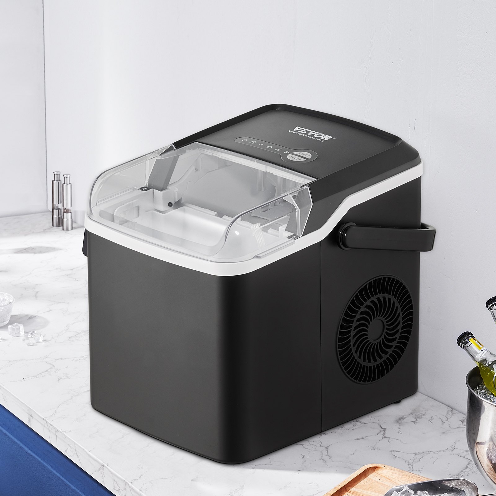 VEVOR Maquina De Hielo Fabricador de Hielo Portátil para Encimera 12kg/24h 9 Cubitos de Hielo en 7 Minutos Fabricador de Hielo de Calidad Alimentaria