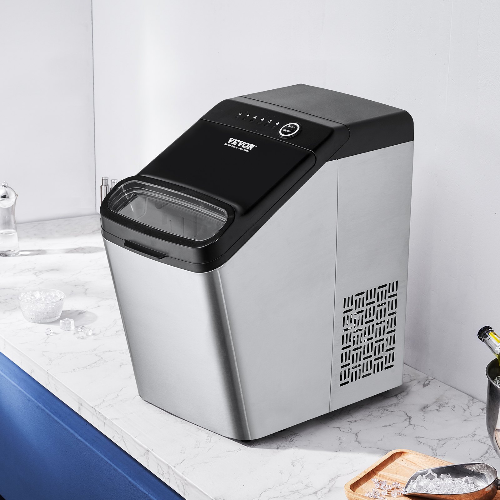 VEVOR Maquina De Hielo Fabricador de Hielo Portátil para Encimera 15kg/24h 9 Cubitos de Hielo en 7 Minutos Fabricador de Hielo de Calidad Alimentaria