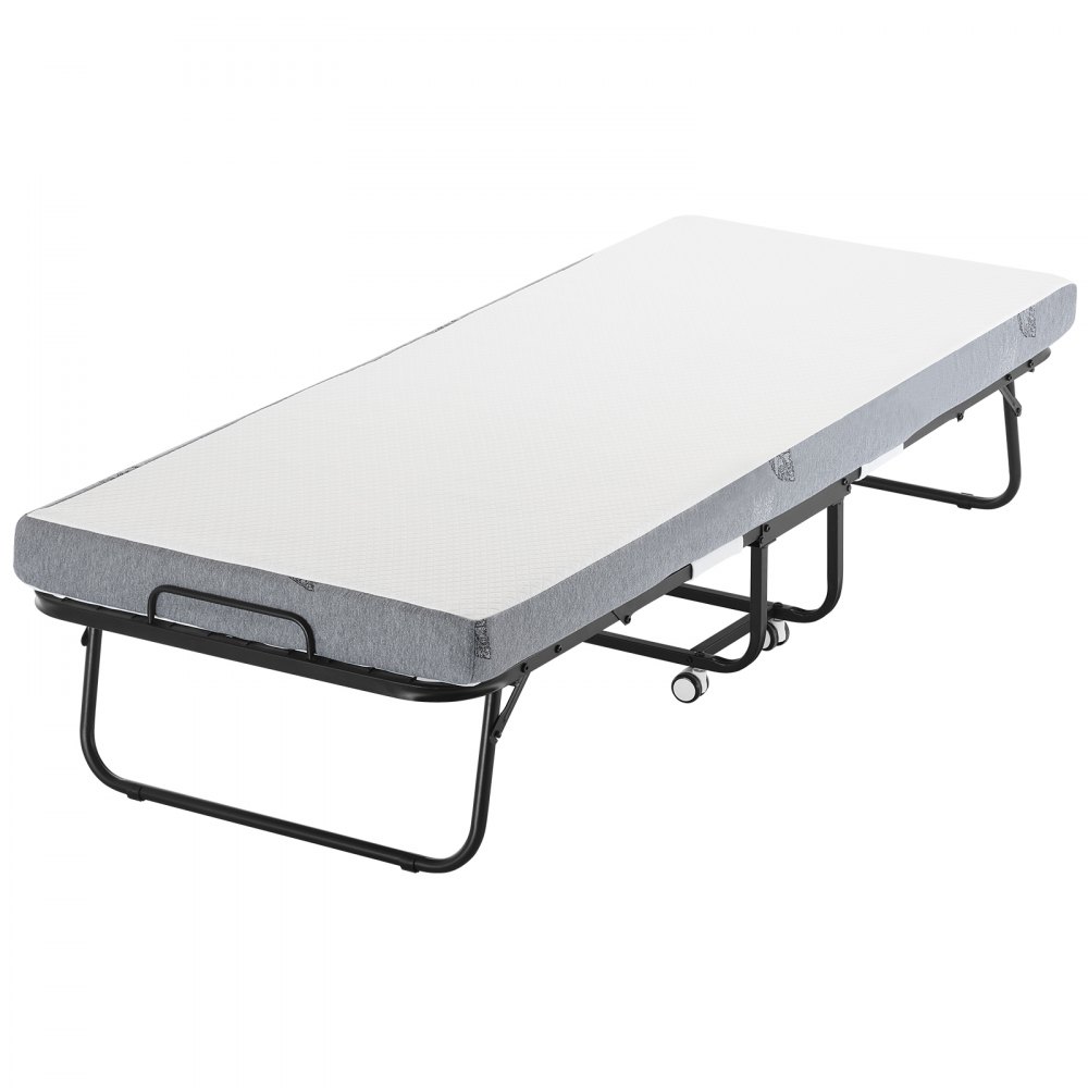 VEVOR Cama Plegable de 790 x 1900 x 396 mm con Colchón de 10 cm, Cama Plegable Individual con Estructura de Metal y Colchón de Espuma Viscoelástica, Cama Plegable de Carga de 136,1 kg, Blanco