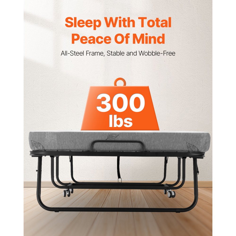 VEVOR Cama Plegable de 965 x 1900 x 396 mm con Colchón de 100 mm, Cama Plegable Individual con Estructura de Metal y Colchón de Espuma Viscoelástica, Cama Plegable de Carga de 204,1 kg, Blanco