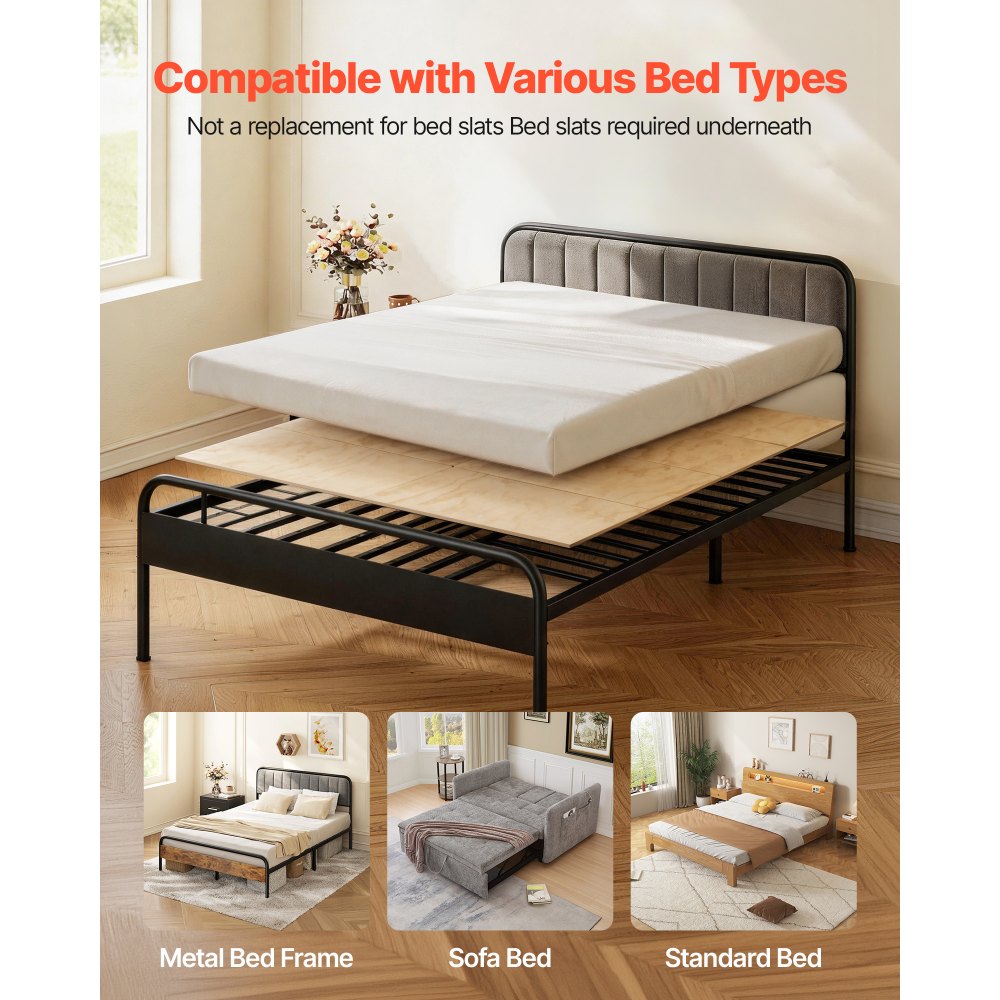 VEVOR Tabla de Cama Plegable, Tamaño de 195 x 178 cm, Soporte para Colchón, con Cintas de Nailon, Material de Madera Contrachapada, Protección de Bordes Redondeados, Somier Plegable para Camas Sofás