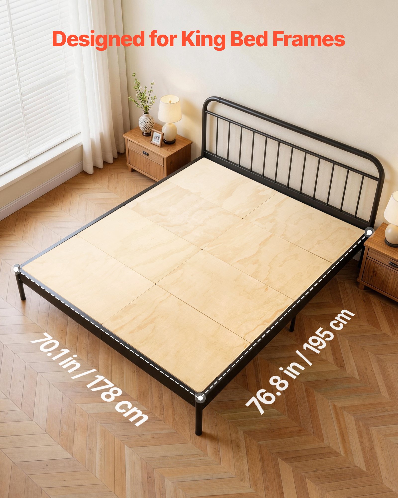 VEVOR Tabla de Cama Plegable, Tamaño de 195 x 178 cm, Soporte para Colchón, con Cintas de Nailon, Material de Madera Contrachapada, Protección de Bordes Redondeados, Somier Plegable para Camas Sofás